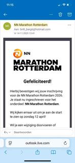 Startbewijs NN Marathon Rotterdam, Ophalen of Verzenden, Nieuw, Overige typen, Overige merken