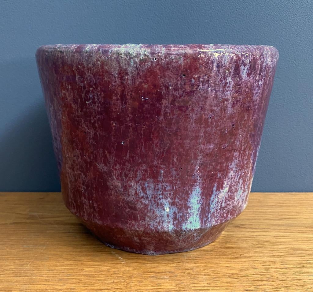 60 jaren Mobach aubergine kleur bloempot 16/18 cm DIAMETER, Gebruikt, Rond, Binnen, Ophalen of Verzenden