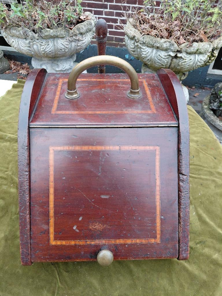 Antieke mahonie kolen/turfbak met biesintarsia., Ophalen of Verzenden