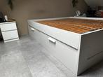 IKEA BRIMNES bed 180x200 + lattenbodem + nachtkastjes, Ophalen, Gebruikt, Wit, Tweepersoons