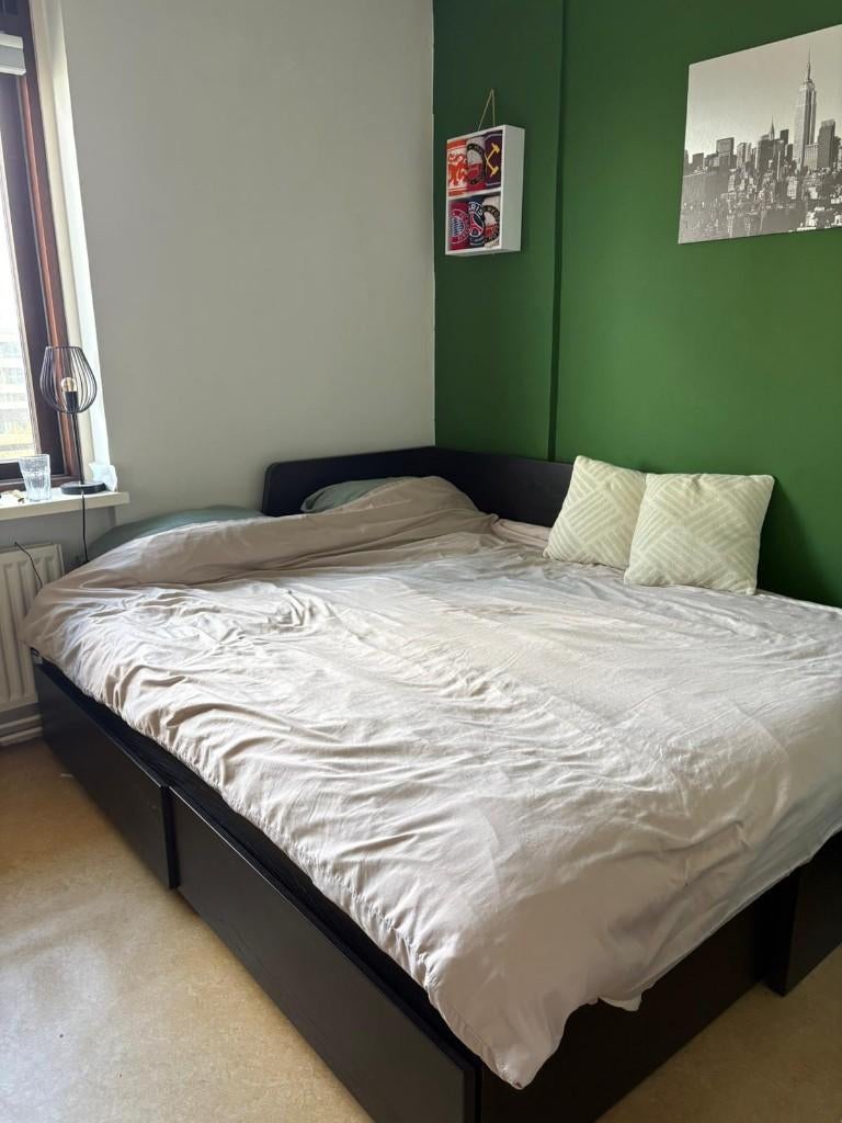 Zwartbruin 160 Bed Brimnes Ikea, Huis en Inrichting, Ophalen, Zwart, Tweepersoons, Zo goed als nieuw