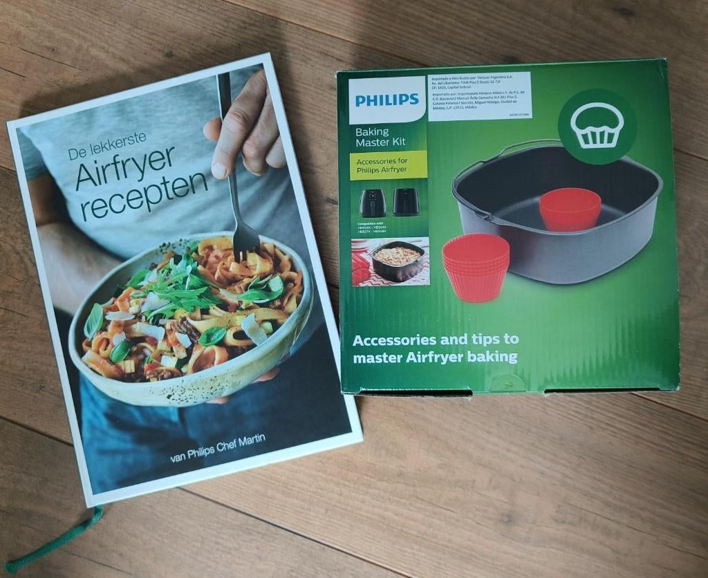 Philips Airfryer mand met muffin vormpjes en kookboek, Ophalen of Verzenden, Zo goed als nieuw, Airfryer