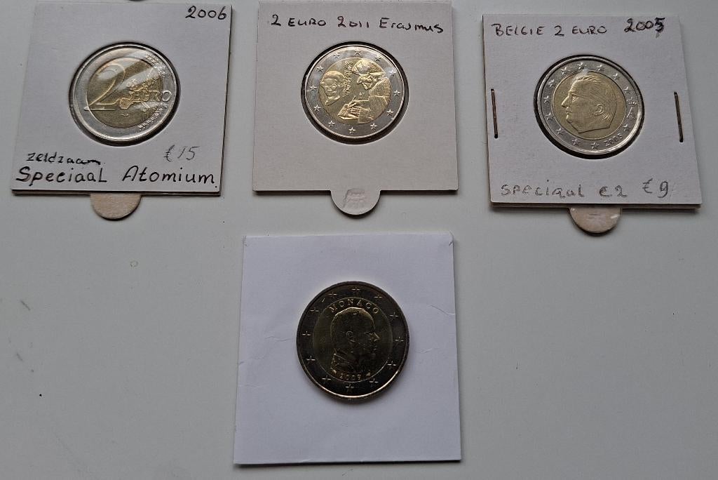 4 x 2 euro Monaco, Erasmus en Belgie (Erasmus, Atomium), Verzenden, Monaco, 2 euro, Losse munt