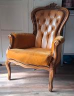 Vintage leren oorfauteuil / bergère stoel in cognackleur, Huis en Inrichting, Ophalen, Gebruikt, 75 tot 100 cm, Klassiek Franse stijl