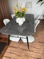 Eettafel glas marmer look 180x100 cm, Ophalen, Gebruikt, 50 tot 100 cm, Glas