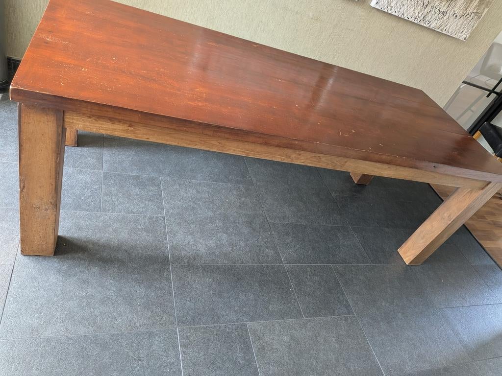 Teakhouten eettafel 220x90, Huis en Inrichting, Tafels | Eettafels, Ophalen, Gebruikt, 200 cm of meer, 50 tot 100 cm