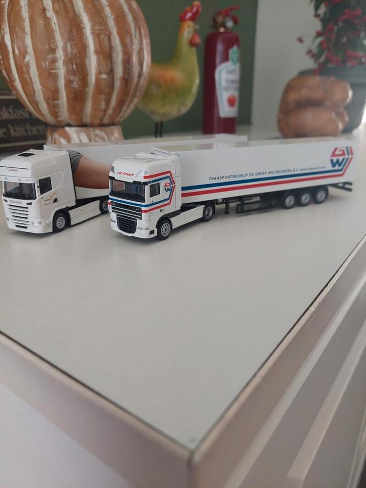 2 PROMOTOYS MODELLEN  SCANIA & DAF XF INCL SPIEGELS., Hobby en Vrije tijd, Modelauto's | 1:87, Zo goed als nieuw, Bus of Vrachtwagen