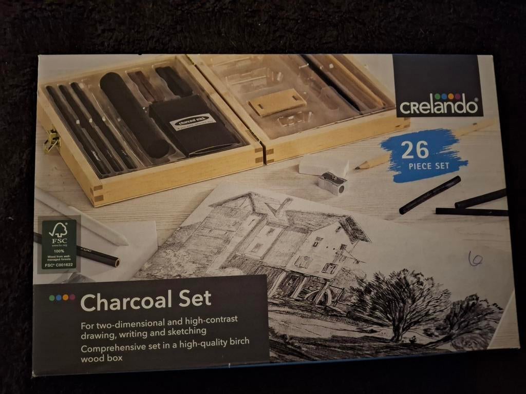 Crelado Houtskool Set 26-delig, Hobby en Vrije tijd, Tekenen, Ophalen of Verzenden