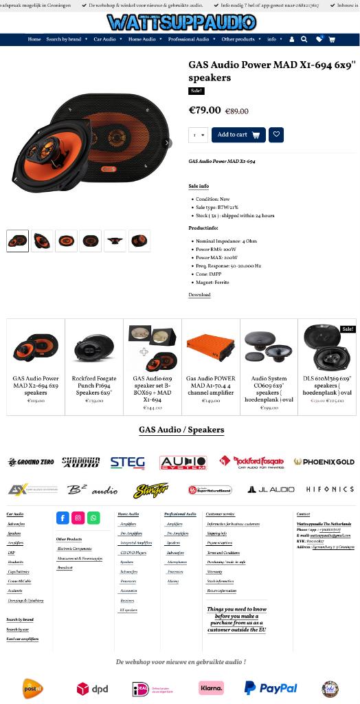 GAS Audio Power MAD X1-694 6x9'' speakers 100W RMS, Auto diversen, Autospeakers, Info@optimount.nl, Nieuw, Ophalen of Verzenden