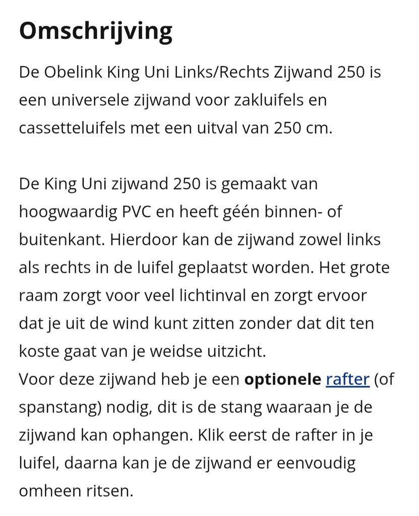 Zijwand met "raam" voor casetteluifel, Ophalen, Zo goed als nieuw