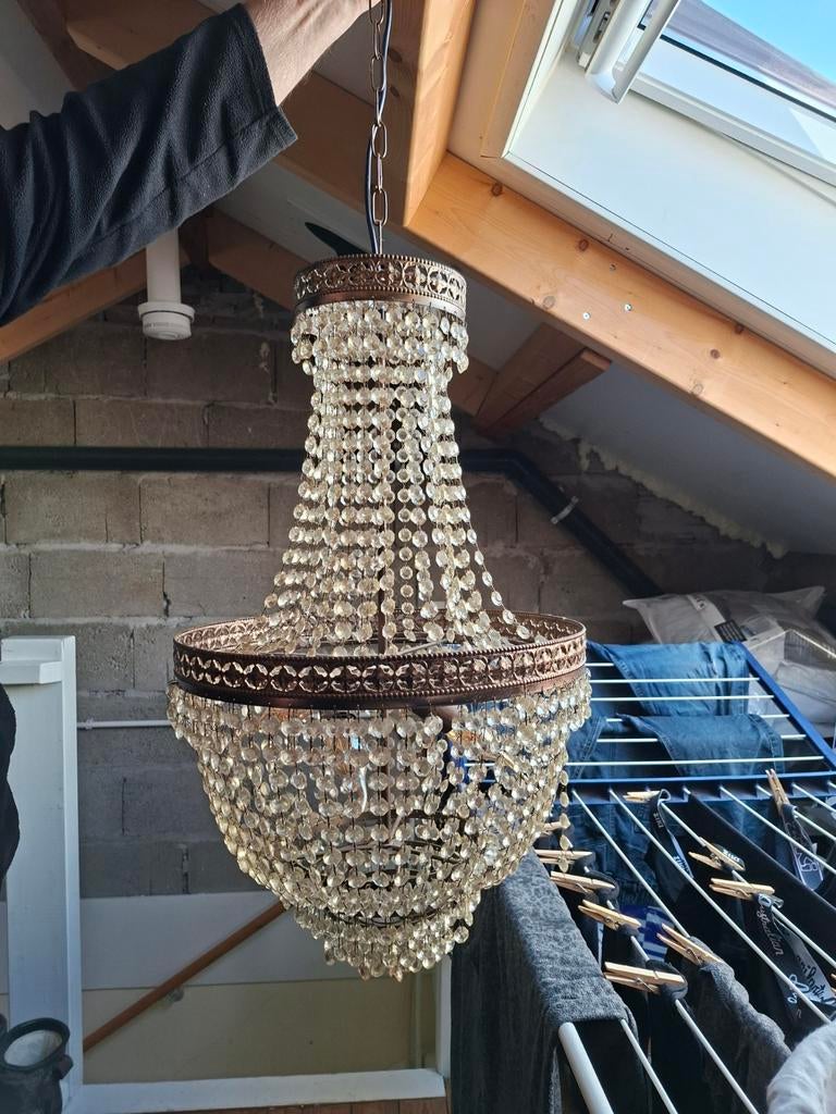 2 Kristallen Hanglampen - Klassiek en Sfeervol, Ophalen, Gebruikt, 50 tot 75 cm, Glas