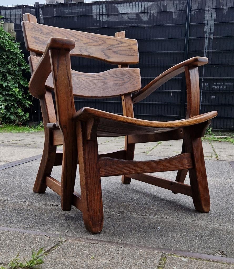 vintage brutalist oak chair/Dittmann & Co armchair, Ophalen, Huis en Inrichting