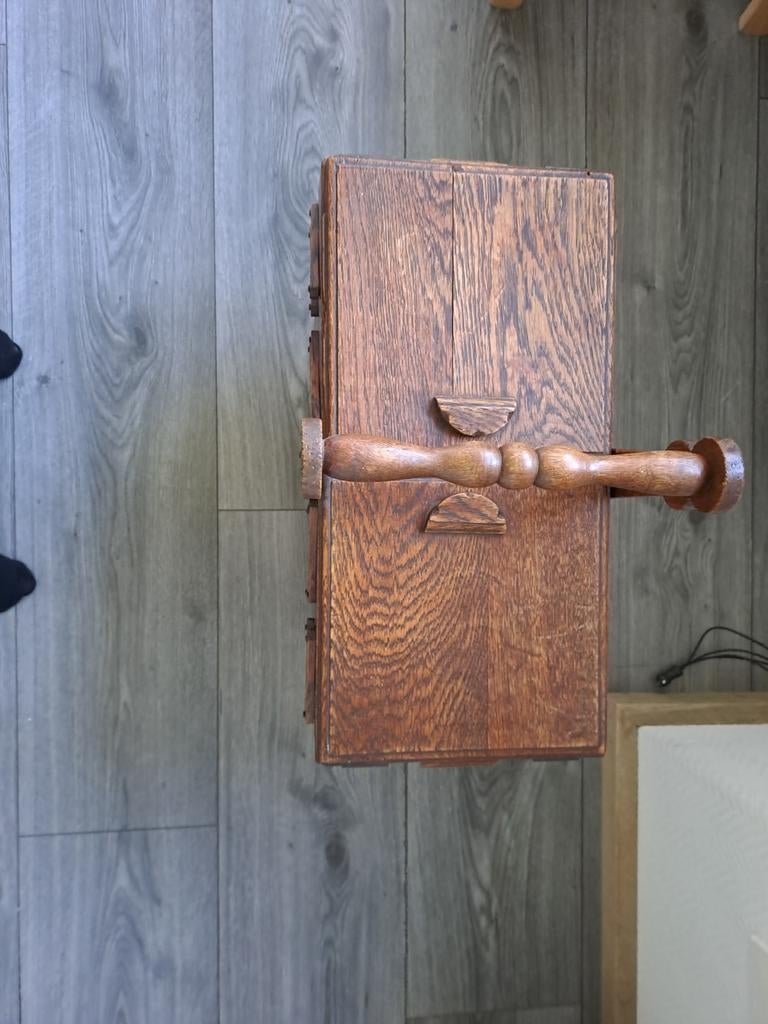 Vintage houten naaidoos met harmonica-uitklap, Ophalen of Verzenden