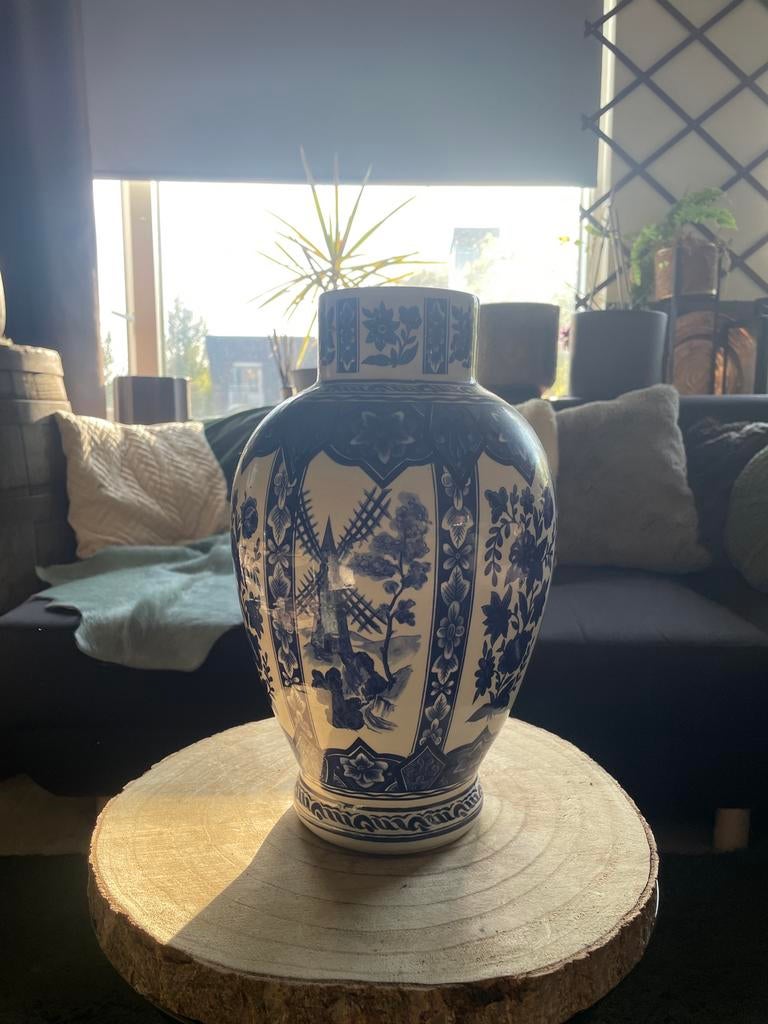 Prachtige Delfts blauwe vaas met bloem/Holland motief, Antiek en Kunst, Ophalen