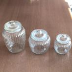 3 Glazen Potten Met Deksel., Ophalen, Gebruikt, Glas, Pot, Bus of Blik