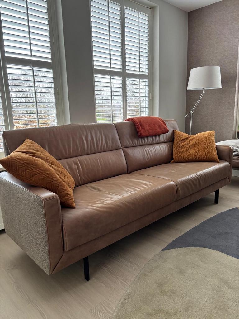 3-zits bank (leer/stof), Huis en Inrichting, Ophalen, Driepersoons, Zo goed als nieuw, Rechte bank