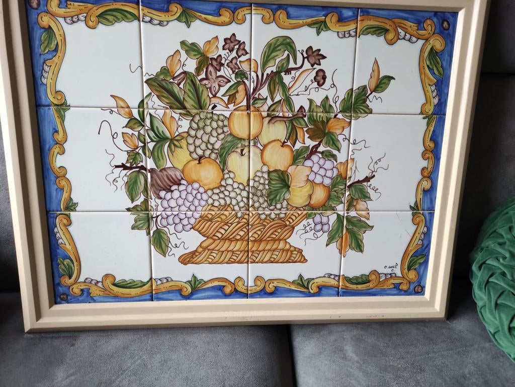 tegeltableau met fruitdecor (gesigneerd, Ophalen of Verzenden