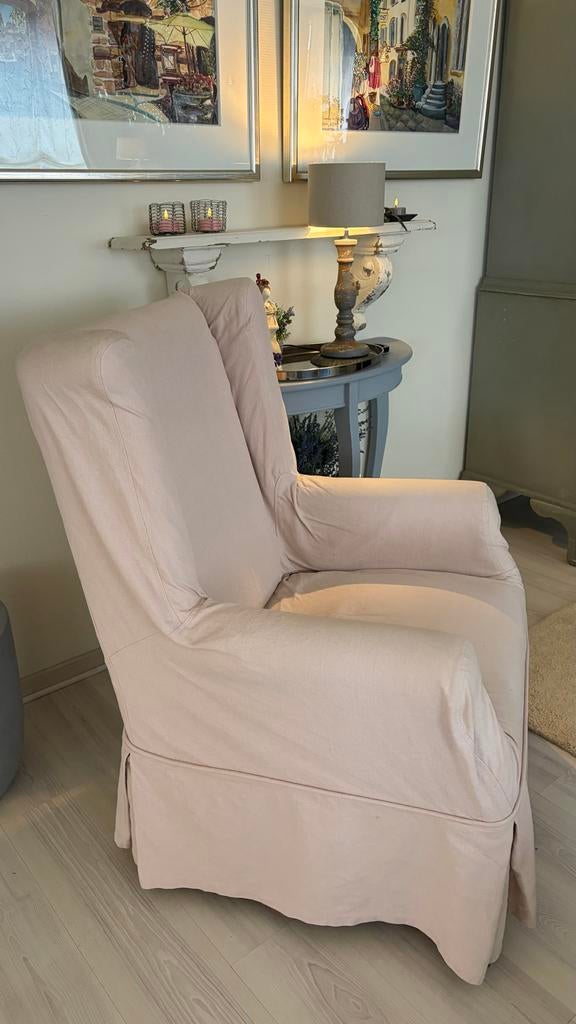 Lichtroze fauteuil, Huis en Inrichting, Fauteuils, Ophalen, Gebruikt, Stof, 75 tot 100 cm