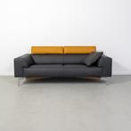 1x Leolux Howlo 3-zits/220cm Bank Zwart/Maïsgeel - Leer, Niet ingevuld, Niet ingevuld, Driepersoons, 75 tot 100 cm
