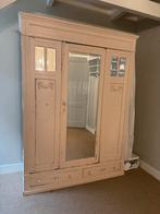 Brocante, vintage kledingkast met grote spiegel, Gebruikt, 100 tot 150 cm, 150 tot 200 cm, Antiek en brocante