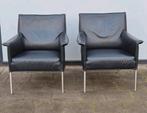 2 x Design on stock fauteuils Limec zwart leer prijs is vast, Ophalen, Gebruikt, Minder dan 75 cm, Leer