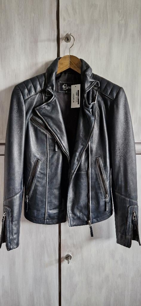 Dekkers zwart/ grijze leren jas nieuw mt 36, Ophalen of Verzenden, Nieuw, Maat 36 (S), Zwart