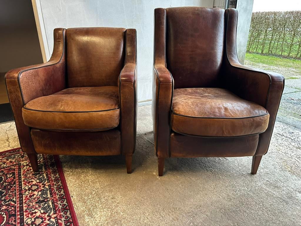 Set schapenleren fauteuils., Ophalen, ., ., 50 tot 75 cm