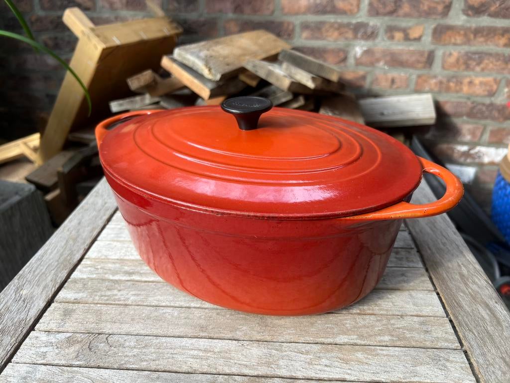 Cousances par Le Creuset vintage pan 28 cm heel goed, Gebruikt, Gietijzer, Ophalen of Verzenden, Keramische plaat