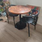 Bistro set noten tafelblad gietijzeren voet - zwart en hout, Ophalen, Gebruikt