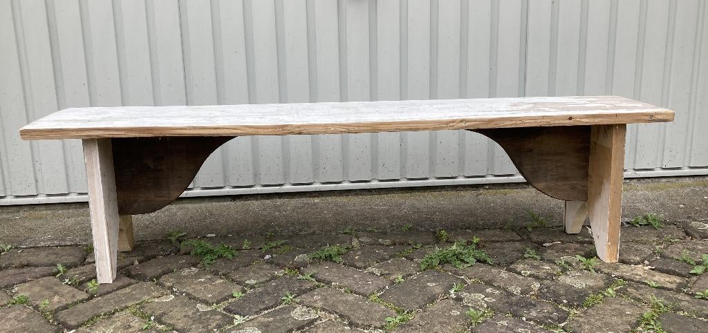 Brocante houten bank - bankje zonder rugleuning - tuinbank, Antiek en Kunst, Curiosa en Brocante, Ophalen