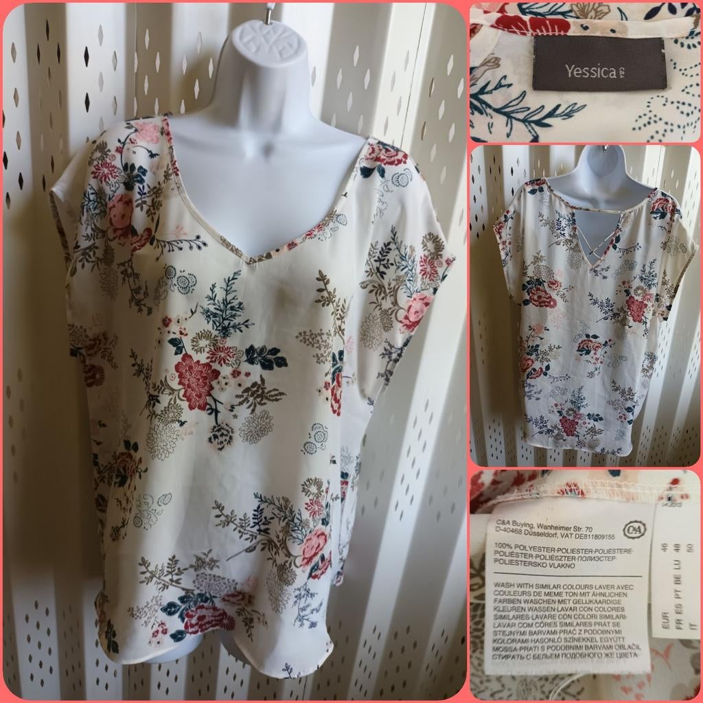 Yessica crèmekleurige damesblouse bloemenprint 48-50, Kleding | Dames, Overige kleuren, Ophalen of Verzenden, Zo goed als nieuw