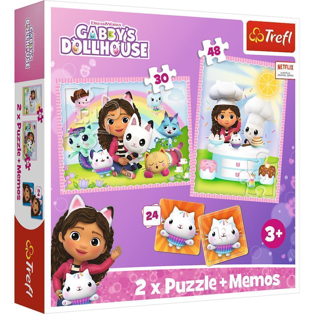 Gabby's Poppenhuis 2 in 1 Puzzel met Geheugenspel - 30/48 st, Ophalen of Verzenden, 10 tot 50 stukjes, Nieuw, 4 tot 6 jaar