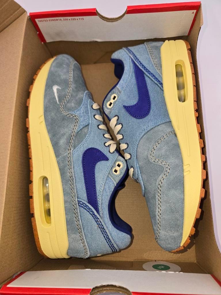 Nike air max 1 dirty denim, Kleding | Heren, Schoenen, Ophalen of Verzenden, Zo goed als nieuw, Blauw