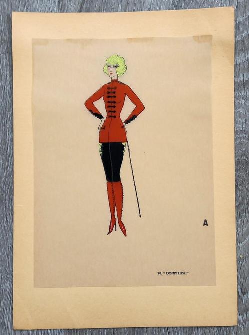 [art deco] pochoir illustratie Dompteuse, Antiek en Kunst, Kunst | Litho's en Zeefdrukken, Ophalen of Verzenden