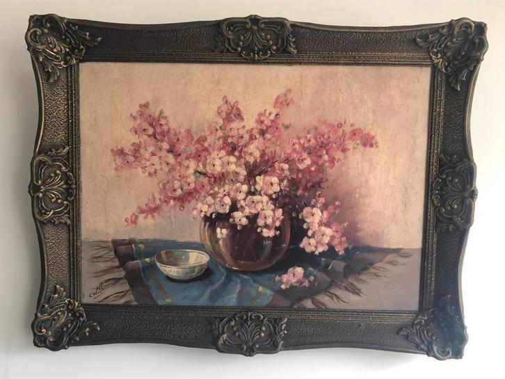 Prachtig stilleven van C Wolters met goudkleurige lijst, Antiek en Kunst, Kunst | Schilderijen | Klassiek, Ophalen