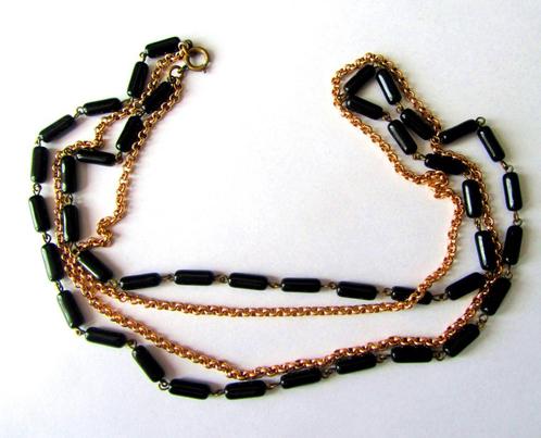 Mooie Vintage Boheems glazen kralen ketting zwart goud kleur, Sieraden, Tassen en Uiterlijk, Kettingen, Zo goed als nieuw, Verzenden