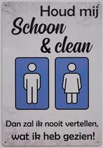 WC Toilet schoon en clean reclamebord van metaal wandbord, Info@deconoord.nl, Deco Noord, Nieuw, Ophalen of Verzenden