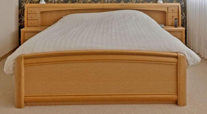 2-persoons ledikant, licht eiken, Huis en Inrichting, Slaapkamer | Bedden, Gebruikt, Tweepersoons, Overige maten, 220 cm, Hout