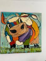 NU € 110,00 vrolijke  koe schilderij 90x90  Corrie Leushuis, Ophalen
