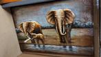 Schilderij 3D metaal afbeelding olifanten. 120x80 cm €185, Nieuw, Schilderij, Ophalen of Verzenden