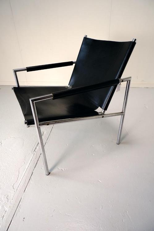 Martin Visser SZ02 by 't Spectrum 1960, Huis en Inrichting, Fauteuils, Gebruikt, Leer, Metaal, 50 tot 75 cm, Minder dan 75 cm