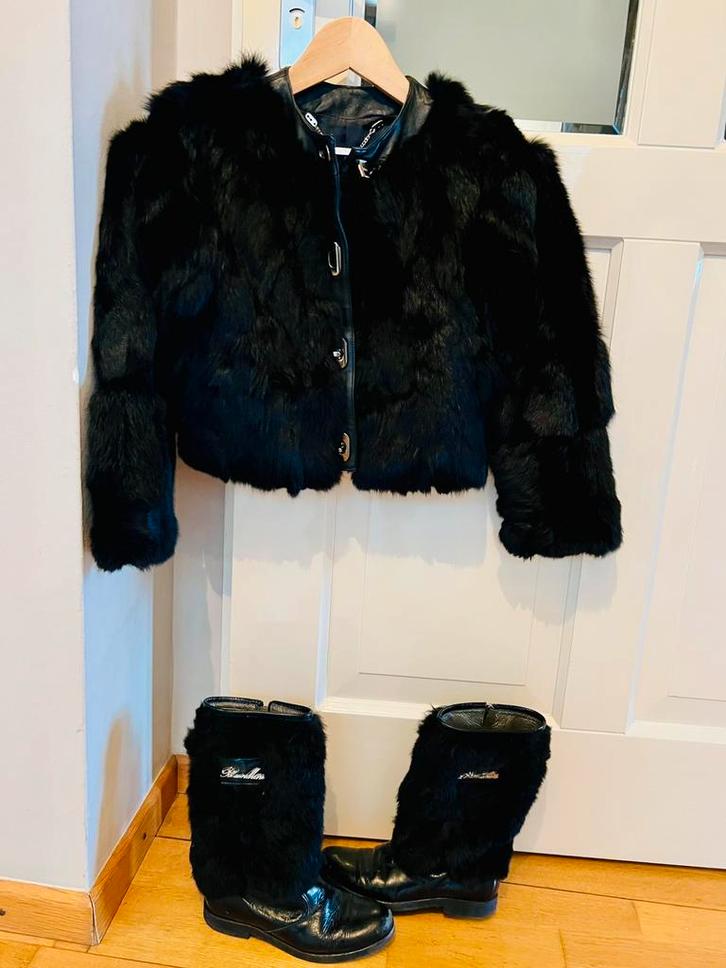 Echte zwarte bontjas, bont jas Miss Grant mt 122cm, Kinderen en Baby's, Kinderkleding | Maat 122, Zo goed als nieuw, Meisje, Jas