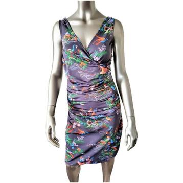 Jurk King Louie aubergine/multicolor bloemenprint maat 36/38 beschikbaar voor biedingen