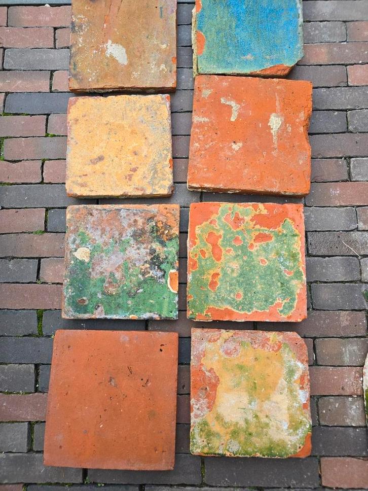 55x Geglazuurde terracotta estrikken zeer mooie kleurmixen, Doe-het-zelf en Verbouw, Vloerdelen en Plavuizen, Gebruikt, Plavuizen
