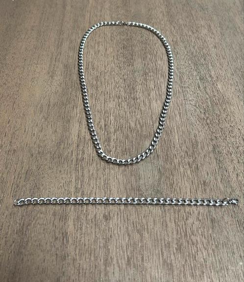 Roestvrijstalen herenketting en armband set – nieuw, Sieraden, Tassen en Uiterlijk, Armbanden, Nieuw, Staal, Zilver, Ophalen of Verzenden