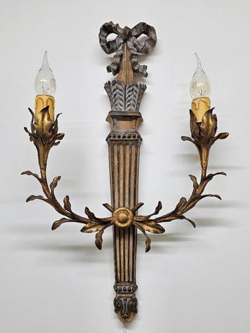Antieke wandlamp applique met strik * hout verguld metaal