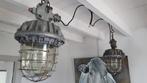 2 Originele Industriële grote XXL bully’s / kooilampen, Ophalen, 50 tot 75 cm, Zo goed als nieuw, Glas