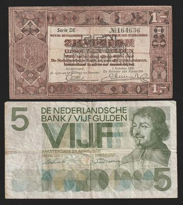 1 gld zilverbon + 5 gld 1966 (vondel 1) omloopexemplaren beschikbaar voor biedingen