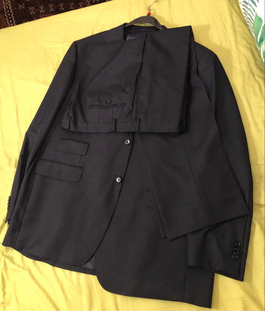 Donkerblauw heren maat kostuum van Duetz 100% Wol Mt XXL, Ophalen of Verzenden, Nieuw, Maat 56/58 (XL), Blauw