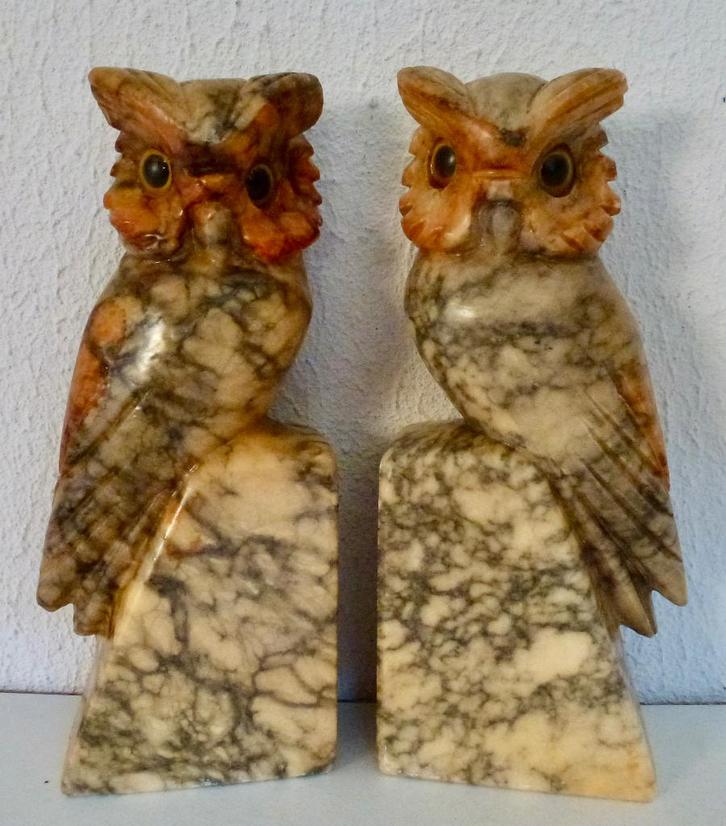 Art Deco Boekensteunen Albasten Uilen, Italy., Antiek en Kunst, Antiek | Woonaccessoires, Verzenden